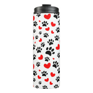 Random Dog Paw Prints und Rote Herzen Thermosbecher