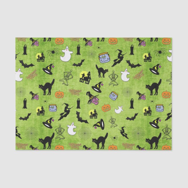 Random Halloween Iconic Muster Green BG Seidenpapier (Vorderseite)