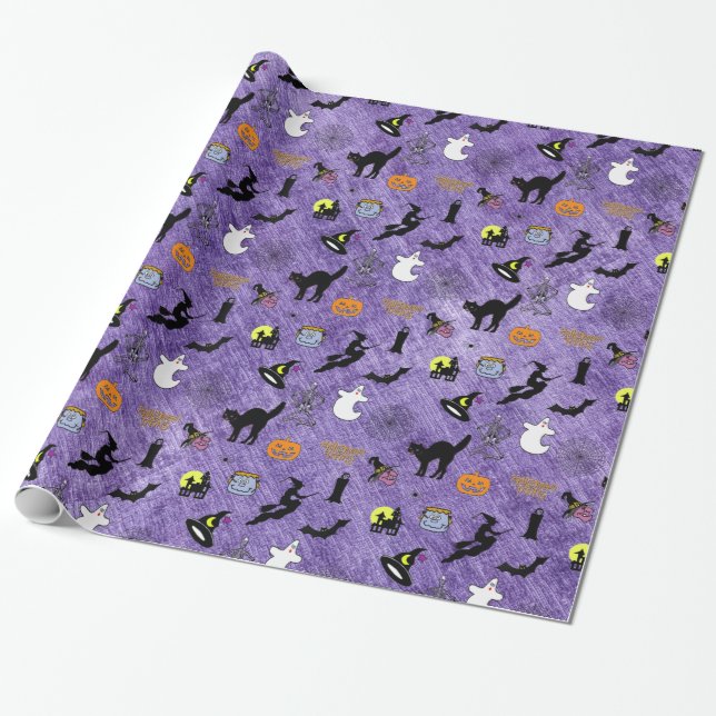 Random Halloween Iconic Muster Lila Geschenkpapier (Ungerollt)