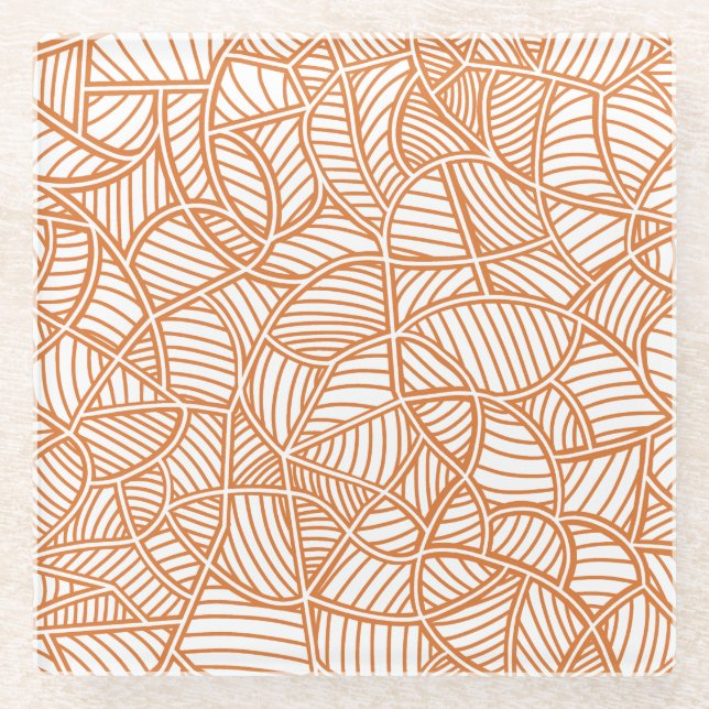 Random Leaf Mosaic Dark Orange Glasuntersetzer (Vorderseite)