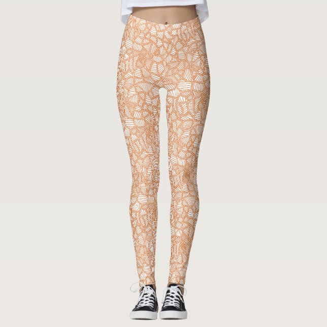 Random Leaf Mosaic Dark Orange Leggings (Vorderseite)