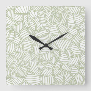Random Leaf Mosaic Pale Green Quadratische Wanduhr