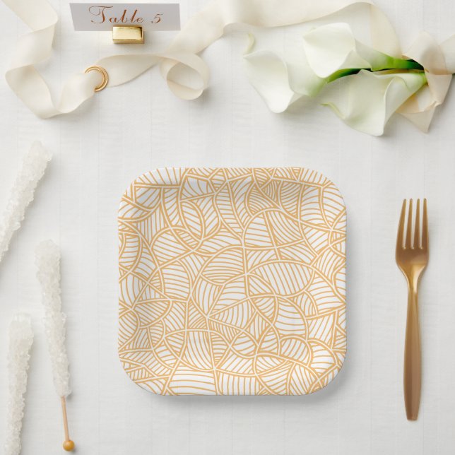 Random Leaf Mosaic Pale Orange Pappteller (Hochzeit)