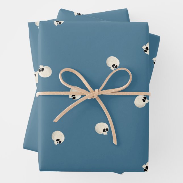 Random Niedlich Kawaii Skull Dots blass blau Geschenkpapier Set (Beispiel)