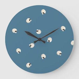 Random Niedlich Kawaii Skull Dots blass blau Große Wanduhr