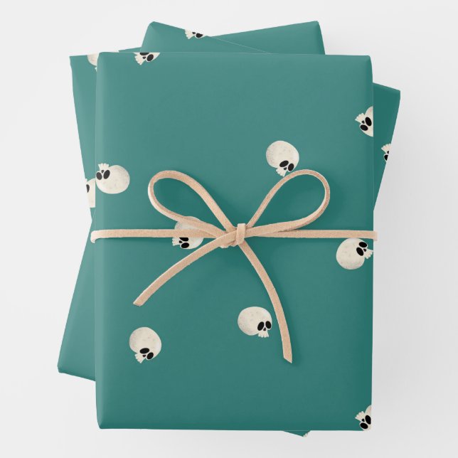 Random Niedlich Kawaii Skull Dots Mitte grün Geschenkpapier Set (Beispiel)