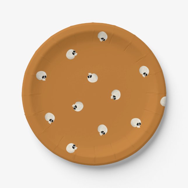 Random Niedlich Kawaii Skull Dots orange Pappteller (Vorderseite)