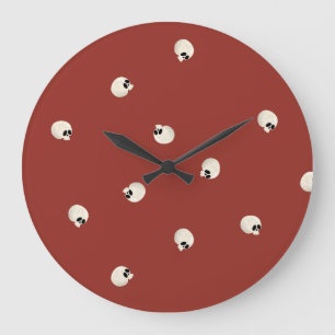 Random Niedlich Kawaii Skull Dots red Große Wanduhr