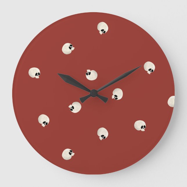 Random Niedlich Kawaii Skull Dots red Große Wanduhr (Vorderseite)