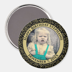 Random Number Pattern 70. Geburtstag Schwarz/Gold Magnet