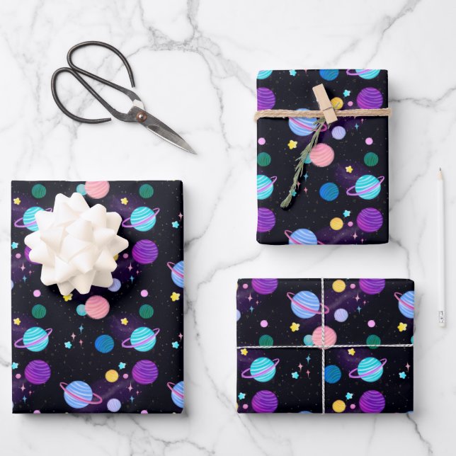 Random Painted Planets Stars Suns Astrologie Geschenkpapier Set (Vorderseite)