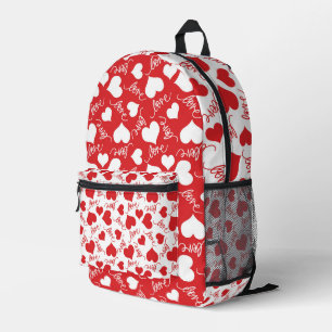 RANDOM RED & WHITE HEARS MIT LIEBE SCRIPT BEDRUCKTER RUCKSACK