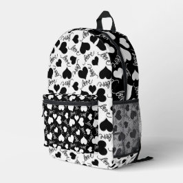 RANDOM-SCHWARZE UND WEISSE HERZEN MIT LIEBE-SKRIPT BEDRUCKTER RUCKSACK