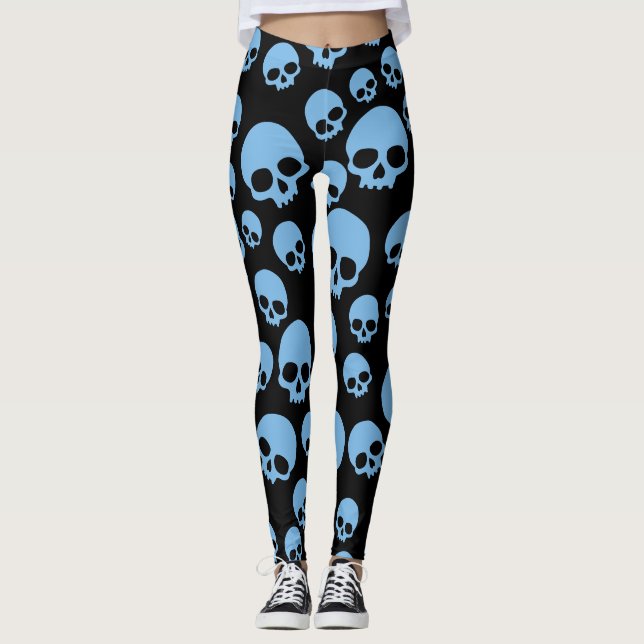 Random Skull Muster Blau Leggings (Vorderseite)