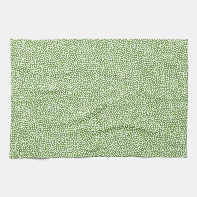 Random Spots - Weiß auf Avocado Green Handtuch (Horizontal)