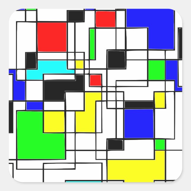 Random Squares hassen Mondrian Quadratischer Aufkleber (Vorderseite)