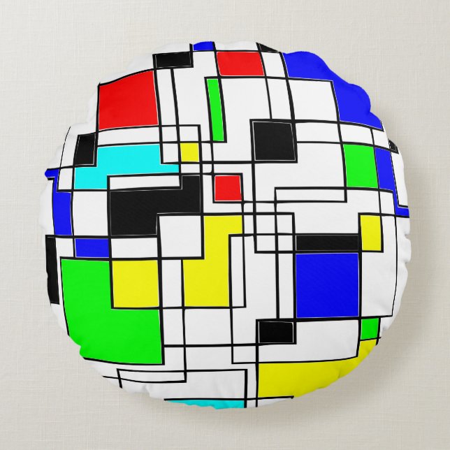 Random Squares hassen Mondrian Rundes Kissen (Vorderseite)