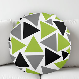 Random Triangle Lime Green Gray Black Geometric Rundes Kissen