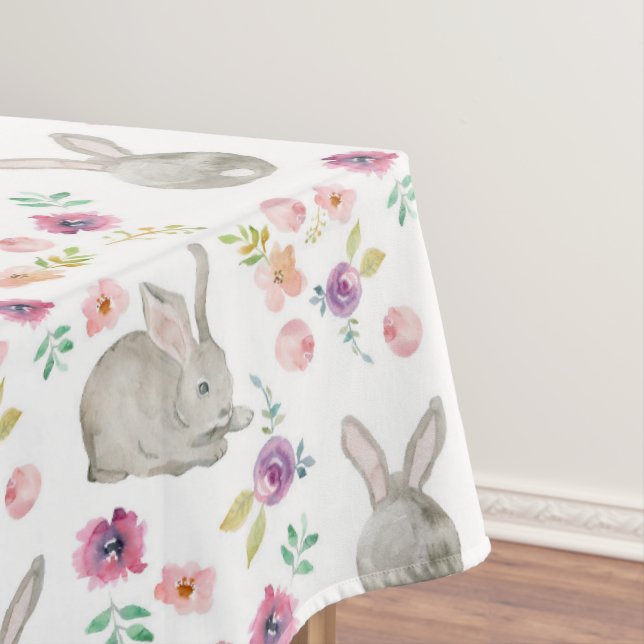 Random Watercolor Painted Floral Oaster Bunnies Tischdecke (Beispiel)