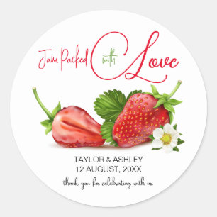 Randvoll mit Liebe Erdbeerfrucht Hochzeit Runder Aufkleber
