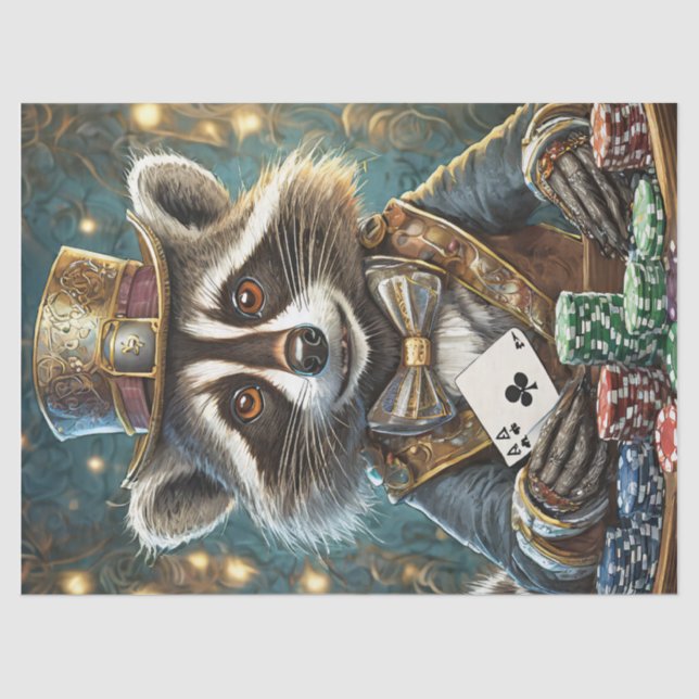 Randy Rogue, Raccoon Playing Poker Seidenpapier (Vorderseite)