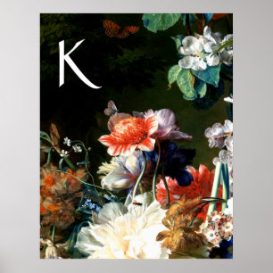 RANEMONES,BLUMEN,SCHWARZES BLUMENMONOGRAMM POSTER