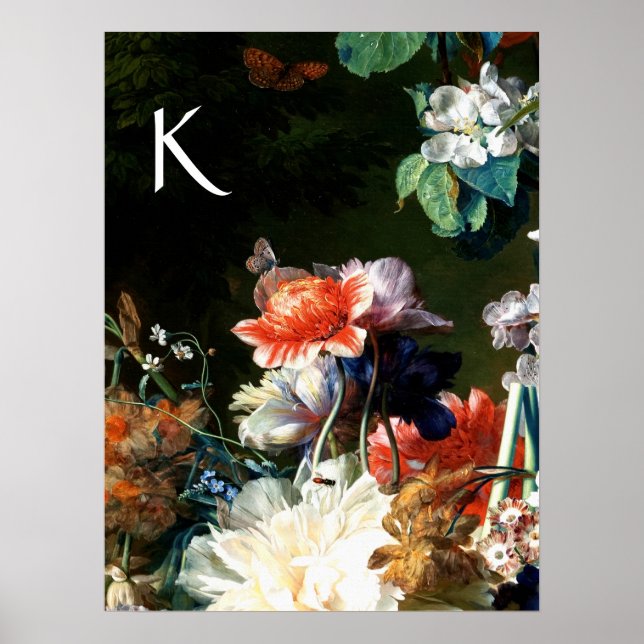 RANEMONES,BLUMEN,SCHWARZES BLUMENMONOGRAMM POSTER (Vorne)