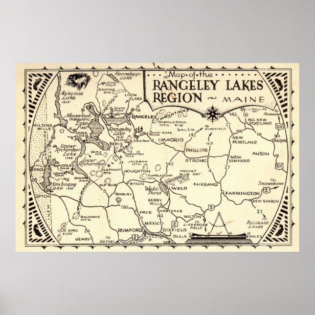 Rangeley Lakes Map Maine Vintag Poster (Vorne)
