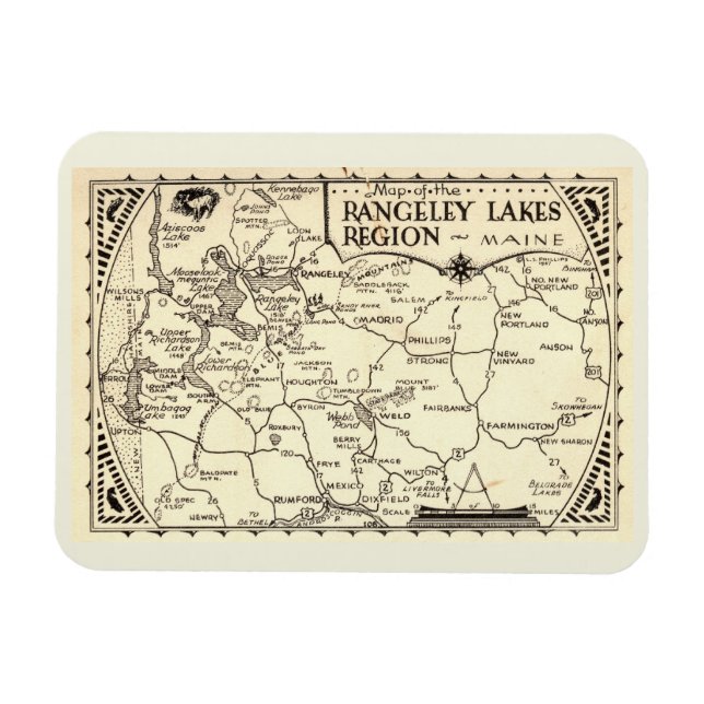 Rangeley Seen Map, Maine Vintag Magnet (Horizontal)