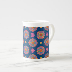 Rangoli Blume Polka Dots auf Blue Bone China Tasse