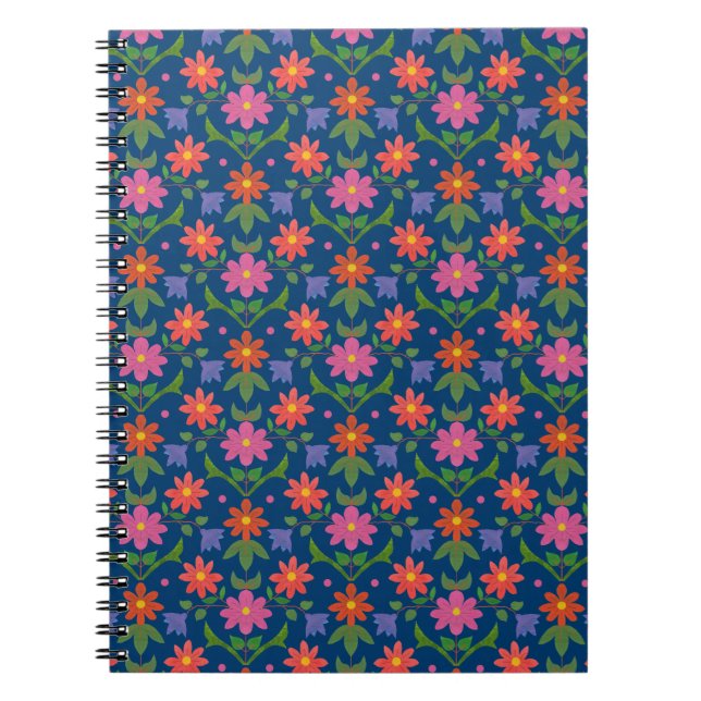 Rangoli Blume Polka Dots on Blue Spiral Notebook Notizblock (Vorderseite)