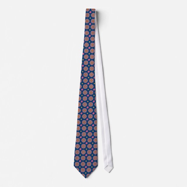 Rangoli-Blume, Polka-Punkte, Blau, Unisex Necktie Krawatte (Vorderseite)