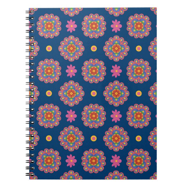 Rangoli, Blume und Polka Dots, Blue Notebook Notizblock (Vorderseite)