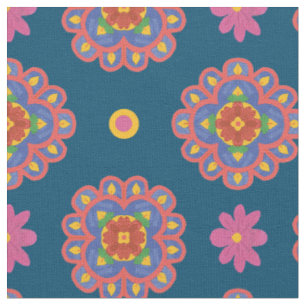 Rangoli-Blumen, Punkte auf blauem Kundenstoff Stoff