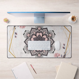 Rangoli Blumenkunst, Rosa und Gray Calming Harmoni Schreibtischunterlage