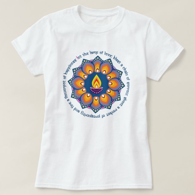 🎆 ❤️ Rangoli mit Diya und traditionellem Diwali W T-Shirt (Design vorne)