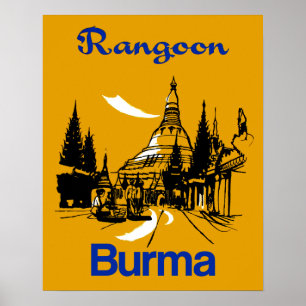 Rangoon, Burma Reiseplakat Poster