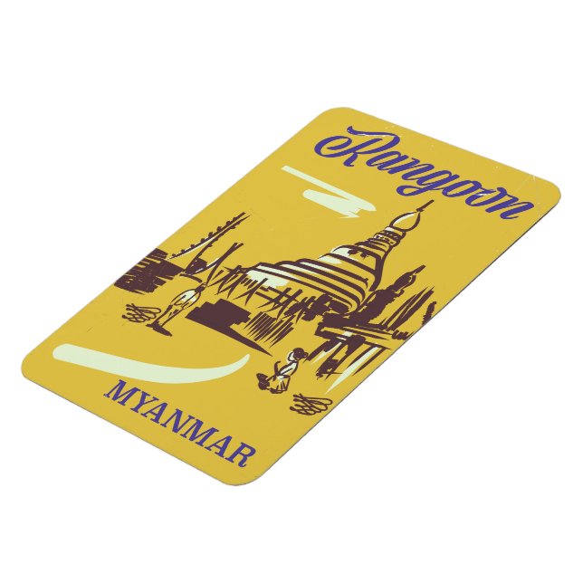 Rangoon Myanmar Vintage Reiseplakat Magnet (Linke Seite)