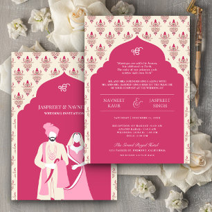 Rani Pink Cream Punjabi Anand Karaj Sikh Hochzeit Einladung