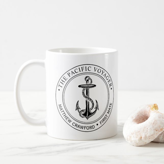 Rank für Vintage Ankerbootname von Hand gezogen Kaffeetasse (Mit Donut)
