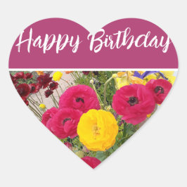 Rannunculus Blume Roter Blumenstrauß Geburtstag Herz-Aufkleber