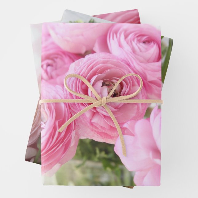 Ranuculus-Blume in rosa Farbtönen Geschenkpapier Set (Beispiel)