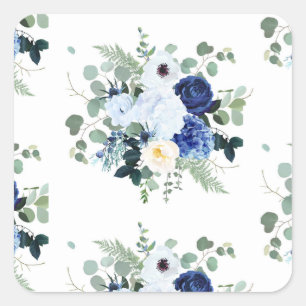 Ranunculus Anemone Hydrangea Rose Weißer Hintergru Quadratischer Aufkleber