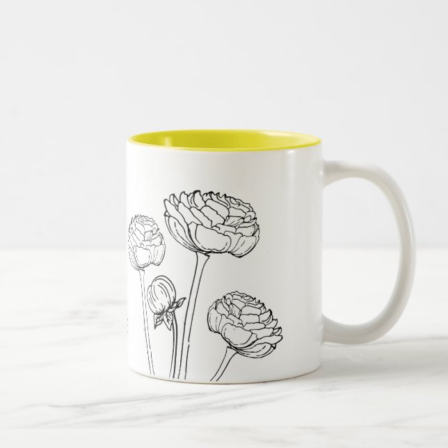 Ranunculus Blume Zeichnend Tasse (Rechts)