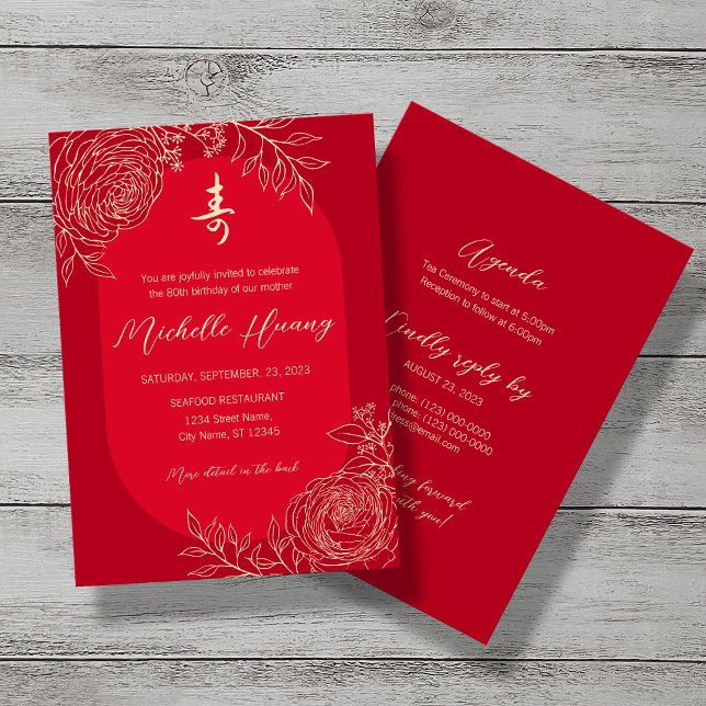 Ranunculus Chinese Longevity (Shou) Birthday Einladung (Von Creator hochgeladen)