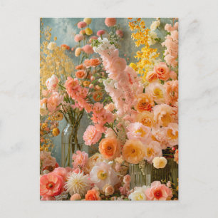 Ranunculus-, Freesien- und Dahliensträuße in Paste Postkarte