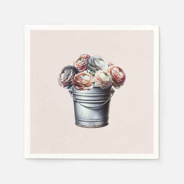 Ranunculus in Tin Pail Rustic Glam Pink Bridal Serviette (Vorderseite)