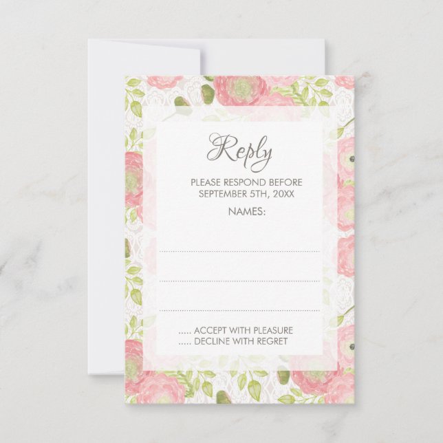 Ranunculus & Lace Floral Wedding Repair Cards RSVP Karte (Vorderseite)