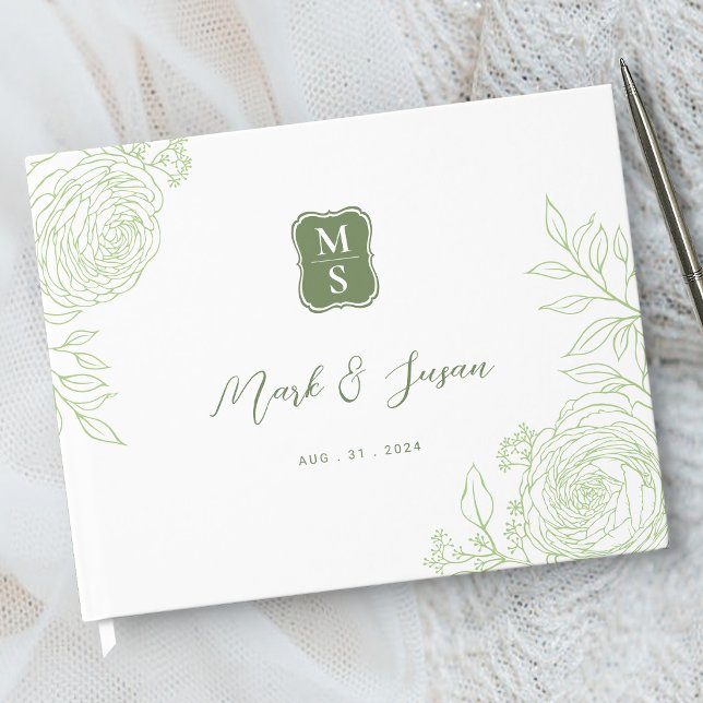 Ranunculus Line Art Monogram Wedding Guest Book Gästebuch (Von Creator hochgeladen)