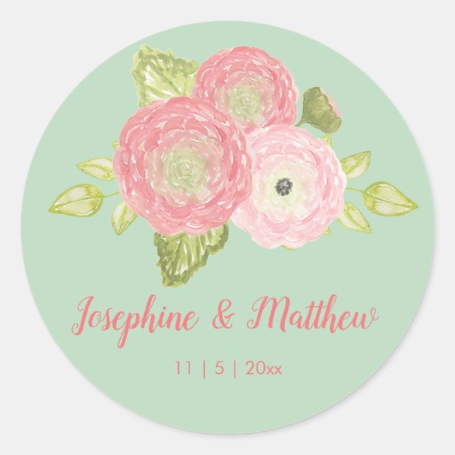 Ranunculus Minz Floral Wedding Stickers (Vorderseite)